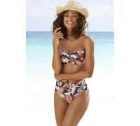 Bügel-Bandeau-Bikini-Top S.OLIVER "Marika", Damen, Gr. 40, Cup B, bunt (schwarz, bedruckt), Microfaser, Microfaser, Polyamid, bedruckt, floral, Bikini-Oberteile, mit Wickeloptik (24064131-40) schwarz,