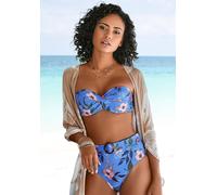 Bügel-Bandeau-Bikini-Top S.OLIVER "Maya", Gr. 34, Cup D, blau (blau, bedruckt), Polyamid, floral, Bikini-Oberteile, mit floralem Design und Wickel-Optik (10002608-34) blau, bedruckt