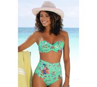 Bügel-Bandeau-Bikini-Top SUNSEEKER "Jam", Damen, Gr. 36, Cup B, bunt (türkis, bunt), Microfaser, bedruckt, floral, Bikini-Oberteile, mit Wickeloptik (13779667-36) türkis, bunt