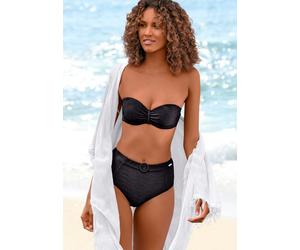 Bügel-Bandeau-Bikini-Top SUNSEEKER "Loretta", Damen, Gr. 42, Cup D, schwarz, Microfaser, Polyamid, Strukturmuster, strukturiert, unifarben, Bikini-Oberteile, mit Strukturmuster (88071030-42) schwarz