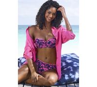 Bügel-Bandeau-Bikini VENICE BEACH "Kensi", Damen, Gr. 42, Cup E, blau (marine, pink bedruckt), Xtra Life LYCRA, bedruckt, kontrastfarbene Details, Bikini-Sets, mit kontrasfarbener Häkelkante (48093822