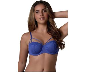 Bügel-BH AFTER EDEN "Milou", Damen, Gr. 80, Cup C, blau (dazzling blau), Spitze, Obermaterial: 95% Baumwolle, 5% Elasthan, gemustert, unifarben, BHs Bügel-BH, mit Schale, mit Bügel, mit Spitze, mit Ri