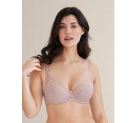 Bügel-BH CONTURELLE "Mille Fleurs", Damen, Gr. 85, Cup F, lila (lila lotion), Obermaterial: 74% Polyamid, 22% Polyester, 4% Elasthan, gestreift, BHs Bügel-BH, Dekorativer Außenträger in High-Apex-Opti