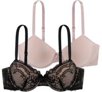 Dorina Damen Chloe 2er-Pack Demi-BH Set - Leicht Gepolsterte Bügel-BHs mit Floraler Spitze und Weichem Mikrogewebe, Verstellbare Träger, Schwarz und Rosa