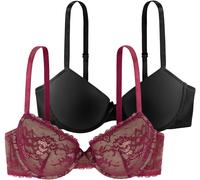 Bügel-BH DORINA "Chloe", Damen, Gr. 75, Cup A, rot (rot, schwarz), Spitze, Obermaterial: 88% Polyamid, 12% Elasthan, gemustert, unifarben, bequem, BHs Bügel-BH, vorgeformte leicht gepolsterte Cups, fl