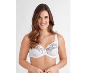 Bügel-BH FELINA "Moments", Damen, Gr. 11,5, Cup G, weiß, Spitze, Obermaterial: 79% Polyamid, 15% Polyester, 6% Elasthan, gemustert, unifarben, BHs Bügel-BH, Blütenstickerei, Zierschleife, Komfort-Büge