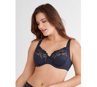 Bügel-BH FELINA "Moments", Damen, Gr. 85, Cup B, blau (admiral), Spitze, Obermaterial: 79% Polyamid, 15% Polyester, 6% Elasthan, BHs Bügel-BH, Blütenstickerei, Zierschleife, Komfort-Bügel (34660769-85