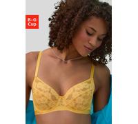 Bügel-BH LASCANA, Damen, Gr. 70, Cup F, gelb (sonnengelb), Mesh, Spitze, Obermaterial: 87% Polyamid, 9% Elasthan, 4% Polyester, BHs Bügel-BH, aus zarter, elastischer Jacquardspitze und feinem Mesh, se