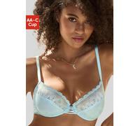 Bügel-BH LASCANA, Damen, Gr. 75, Cup D, blau (aquablau), Microtouch, Obermaterial: 89% Polyamid, 11% Elasthan, BHs Bügel-BH, mit dezent transparenter Spitze, Dessous (98471363-75) aquablau