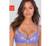 Bügel-BH LASCANA "Maria", Damen, Gr. 75, Cup B, blau, pink, Spitze, Obermaterial: 74% Polyamid, 23% Polyester, 3% Elasthan, BHs Bügel-BH, mit Blumen aus edler Stickereispitze, transparente Unterwäsche