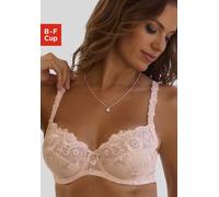Bügel-BH LASCANA "Spitzen-BH, Dirndl-BH, Wanda", Damen, Gr. 75, Cup B, beige (puder), Spitze, Obermaterial: 78% Polyamid, 12% Polyester, 6% Baumwolle, 4% Elasthan, BHs Bügel-BH, mit Stickerei Spitze,