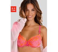 Bügel-BH LASCANA "Wanda", Damen, Gr. 75, Cup D, pink (pink, orange), Spitze, Obermaterial: 82% Polyamid, 12% Polyester, 6% Elasthan, BHs Bügel-BH, mit Zierschnürung und Stickerei Spitze, Dessous (3957