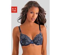 Bügel-BH LASCANA "Wanda", Damen, Gr. 75, Cup E, blau (marine), Spitze, Obermaterial: 82% Polyamid, 12% Polyester, 6% Elasthan, BHs Bügel-BH, mit Zierschnürung und Stickerei Spitze, Dessous (748125-75)