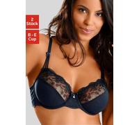 Bügel-BH NUANCE BY LASCANA, Damen, Gr. 80, Cup D, blau (marine, weiß), Spitze, Obermaterial: 68% Polyamid, 25% Polyester, 7% Elasthan, BHs Bügel-BH, mit schöner Stickereispitze - auch ideal für große