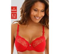 Bügel-BH NUANCE BY LASCANA, Damen, Gr. 80, Cup D, rot (rot, weiß), Spitze, Obermaterial: 68% Polyamid, 25% Polyester, 7% Elasthan, BHs Bügel-BH, mit schöner Stickereispitze - auch ideal für große Größ