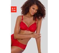 Bügel-BH NUANCE BY LASCANA, Damen, Gr. 90, Cup F, rot, Spitze, Obermaterial: 67% Polyamid, 23% Polyester, 10% Elasthan, BHs Bügel-BH, mit dekorativer Schnürung und Zierschleifen, verführerische Dessou