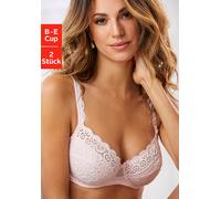 Bügel-BH PETITE FLEUR, Damen, Gr. 75, Cup D, rosa (puder, schwarz), Spitze, Obermaterial: 90% Polyamid, 10% Elasthan, BHs BH Spitzenwäsche Spitzen-BH Bügelloser-BH, aus Spitze, mit dekorativen Trägern