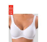 Bügel-BH PETITE FLEUR, Damen, Gr. 80, Cup E, weiß (2xweiß), Jersey, Obermaterial: 85% Baumwolle, 10% Polyamid, 5% Elasthan, BHs BH BH-Set Bügel-BH Spitzen-BH, aus Baumwolle mit Spitzenkante und breite