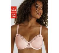 Bügel-BH PETITE FLEUR, Damen, Gr. 90, Cup D, rosa (puder, schwarz), Spitze, Obermaterial: 87% Baumwolle, 8% Polyamid, 5% Elasthan, klassisch, BHs, mit zarter Jacquardspitze (76226038-90) puder, schwar