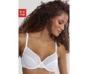 Bügel-BH S.OLIVER "Lilou", Damen, Gr. 80, Cup B, weiß, Spitze, Obermaterial: 85% Polyamid, 12% Elasthan, 3% Polyester, Basic, BHs Bügel-BH, mit transparenten Obercups aus graphischer Spitze, Dessous (