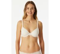 Bügel-BH SCHIESSER "Unique Cotton", Damen, Gr. 85, Cup D, weiß (off, weiß), Obermaterial: 90% Baumwolle, 10% Elasthan, BHs Bügel-BH, Spitzenband, mit Schale (86851047-85) off, weiß