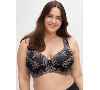 Sheego Bügel-BH mit Stickereispitze und Mesh-Einsätzen 100B schwarz + taupe