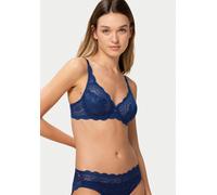 Bügel-BH TRIUMPH "Amourette 300", Damen, Gr. 95, Cup D, blau (deep water), Spitze, Obermaterial: 73% Polyamid, 20% Elasthan, 7% Baumwolle, geblümt, unifarben, BHs Bügel-BH, mit floraler Stretch-Spitze