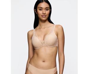 Bügel-BH TRIUMPH "Body Make-Up Illusion Lace", Damen, Gr. 70, Cup F, beige, Microtouch, Obermaterial: 51% Polyamid, 35% Polyester, 14% Elasthan, leicht glänzend, unifarben, BHs Bügel-BH, mit Stretch-S
