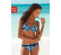Bügel-Bikini KANGAROOS, Damen, Gr. 38, Cup E, blau (marine, blau), Polyamid, bedruckt, gemustert, Bikini-Sets Bügel-Bikini, im Retro-Design (624159-38) marine, blau