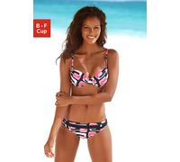 Bügel-Bikini KANGAROOS, Damen, Gr. 38, Cup E, schwarz (schwarz, rosa), Polyamid, bedruckt, gemustert, Bikini-Sets Bügel-Bikini, im Retro-Design (601329-38) schwarz, rosa