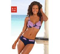 Bügel-Bikini LASCANA, Damen, Gr. 38, Cup C, blau (marine, bedruckt), Polyamid, Colorblocking, bedruckt, Bikini-Sets Bügel-Bikini, seitlich extra höher geschnitten, verstellbare Träger (623575-38) mari