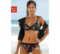 Bügel-Bikini LASCANA, Damen, Gr. 40, Cup B, schwarz (schwarz, bedruckt), Polyamid, bedruckt, geblümt, gepunktet, Bikini-Sets Bügel-Bikini, mit geblümtem Print (74531458-40) schwarz, bedruckt
