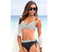Bügel-Bikini LASCANA, Damen, Gr. 40, Cup D, schwarz-weiß (schwarz, weiß), Polyamid, gestreift, kontrastfarbene Details, Bikini-Sets Bügel-Bikini, mit höherer geschnittener Bikini-Hose (94520920-40) sc