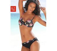 Bügel-Bikini LASCANA, Damen, Gr. 40, Cup F, schwarz (schwarz, bedruckt), Polyamid, floral, gepunktet, Bikini-Sets Bügel-Bikini, verstellbare Träger, Bikini-Hose mit bedrucktem Bündchen (587451-40) sch