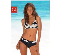 Bügel-Bikini LASCANA, Damen, Gr. 48, Cup E, schwarz (schwarz, bedruckt), Polyamid, Colorblocking, bedruckt, Bikini-Sets Bügel-Bikini, seitlich extra höher geschnitten, verstellbare Träger (679416-48) 