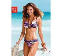 Bügel-Bikini LASCANA, Damen, Gr. 52, Cup C, lila (lila, bedruckt), Polyamid, floral, Bikini-Sets Bügel-Bikini, florales Design, Bikini-Hose mit Vordermieder, Hose mit Ziergürtel (547894-52) lila, bedr