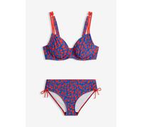 Bustier-Bikini BONPRIX, Damen, Gr. 38, Cup E, blau, lrot leo bedruckt, Obermaterial: 80% Polyamid, 20% Elasthan. Futter: 100% Polyester, Bikini-Sets, mit Bügel, im Leo-Design, sportlicher Stil, aus Po