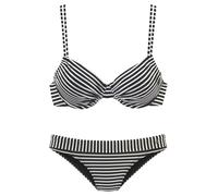 Bügel-Bikini S.OLIVER, Damen, Gr. 38, Cup E, schwarz-weiß (schwarz, weiß), Polyamid, gestreift, Bikini-Sets Bügel-Bikini, aus Seersucker-Qualität (27798260-38) schwarz, weiß