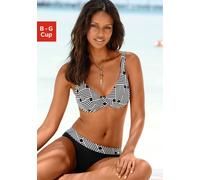 Bügel-Bikini S.OLIVER, Damen, Gr. 38, Cup G, beige (schwarz, creme), Polyamid, bedruckt, Bikini-Sets Bügel-Bikini, mit grafischem Druckdesign (47677729-38) schwarz, creme
