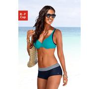 Bügel-Bikini S.OLIVER, Damen, Gr. 48, Cup F, bunt (marine, türkis), Polyamid, gestreift, unifarben, Bikini-Sets Bügel-Bikini, im Farbmix (340145-48) marine, türkis