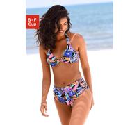 Bügel-Bikini-Top BENCH. "Pitch", Damen, Gr. 42, Cup D, bunt (schwarz, bedruckt), Microfaser, Polyamid, Bikini-Oberteile, mit tropischem Design (71547029-42) schwarz, bedruckt