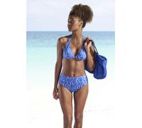 Bügel-Bikini-Top ELBSAND "Letra", Damen, Gr. 42, Cup C, blau, Recycling-Polyamid, bedruckt, Bikini-Oberteile, mit tollem Wording (48924027-42) blau