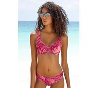Bügel-Bikini-Top LASCANA ACTIVE "Coal", Damen, Gr. 38, Cup F, rot (bordeaux, bedruckt), Recycling-Polyamid, bedruckt, gestreift, Bikini-Oberteile, im Mustermix aus Palmen und Streifen (97258911-38) bo