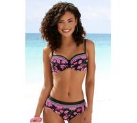 Bügel-Bikini-Top LASCANA "Bohemian", Damen, Gr. 38, Cup D, bunt (schwarz, pink), Recycling-Polyamid, Paisleymuster, bedruckt, Bikini-Oberteile, mit platzierten Streifen (33114849-38) schwarz, pink