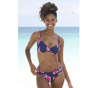 Bügel-Bikini-Top LASCANA, Damen, Gr. 38, Cup D, blau (marine, bedruckt), Microfaser, Polyamid, bedruckt, Bikini-Oberteile, im Blätter-Design (83296503-38) marine, bedruckt