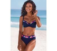 Bügel-Bikini-Top LASCANA "Exotic", Damen, Gr. 38, Cup E, blau (navy), Recycling-Polyamid, unifarben, Bikini-Oberteile, mit bedruckter Blende an den Cups (91395352-38) navy