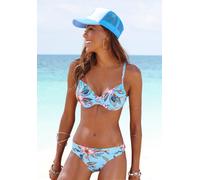 Bügel-Bikini-Top LASCANA "Malia", Damen, Gr. 40, Cup B, blau (hellblau, bedruckt), Microfaser, Microfaser, Polyamid, bedruckt, floral, Bikini-Oberteile, mit tropischem Print (57082963-40) hellblau, be