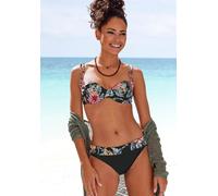 Bügel-Bikini-Top LASCANA "Salsa", Damen, Gr. 40, Cup F, schwarz (schwarz bedruckt), Microfaser, Recycling-Polyamid, geblümt, Bikini-Oberteile, mit tollem Blumenprint (26702538-40) schwarz bedruckt