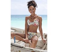 Bügel-Bikini-Top LASCANA "Salsa", Damen, Gr. 44, Cup F, beige (creme bedruckt), Microfaser, Recycling-Polyamid, geblümt, Bikini-Oberteile, mit tollem Blumenprint (25025966-44) creme bedruckt