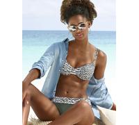 Bügel-Bikini-Top LASCANA "Sansa", Damen, Gr. 38, Cup C, grün (oliv, bedruckt), Recycling-Polyamid, bedruckt, Bikini-Oberteile, mit Doppelträgern (40536906-38) oliv, bedruckt